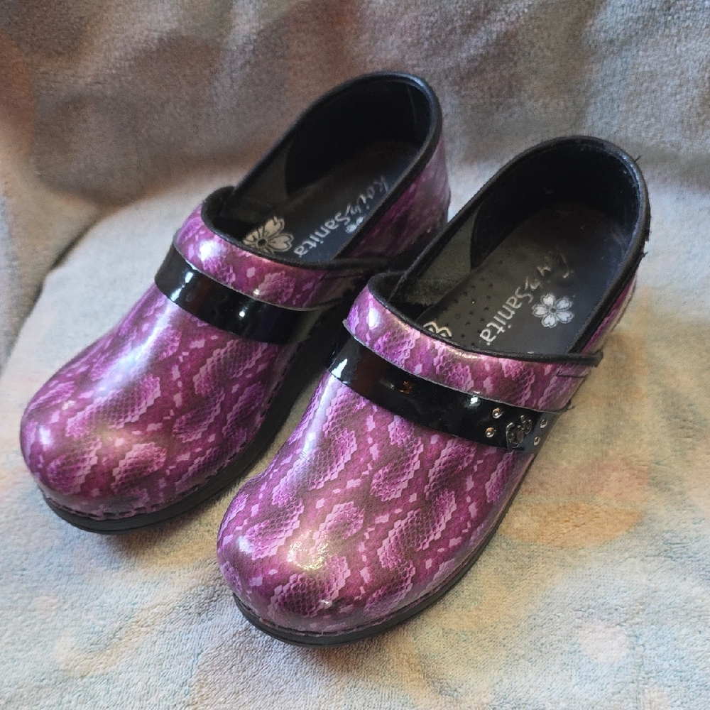 Sanita Women's Purple Snakeskin Mules